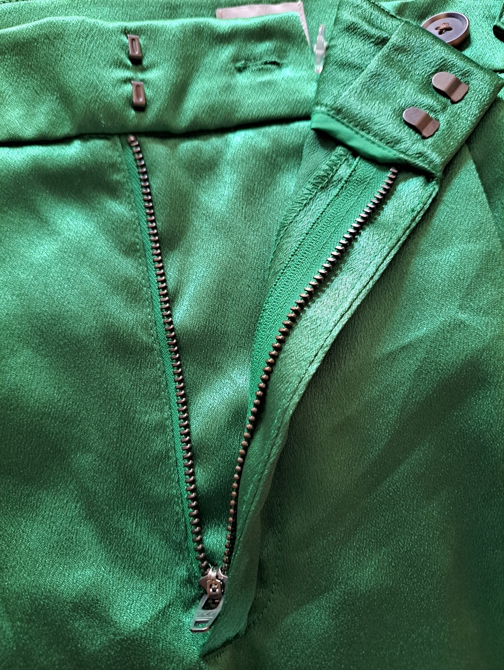 Satin Emerald Green Wide-Leg Cargo Jumpsuit Pants. - Picture 4 of 11